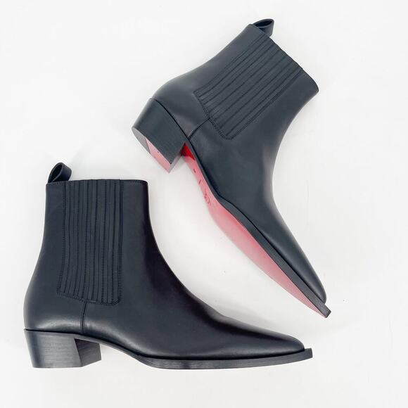 NWOB Christian Louboutin Black Cheliviss Pointed Toe Chelsea Ankle Boot EU 38 - Picture 3 of 11